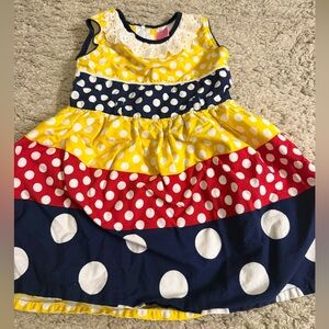 Yellow, Red, and Blue Polka Dot Kids Dress - size 2-3 years